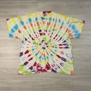 Vintage Nike Check Swoosh Custom Tie Dye‎ Art Nature size XL 90s Colorful spring